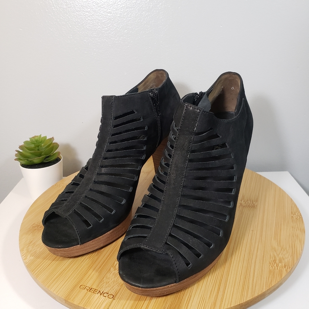 PAUL GREEN Tasha black nubuck leather gladiator peep toe ankle bootie